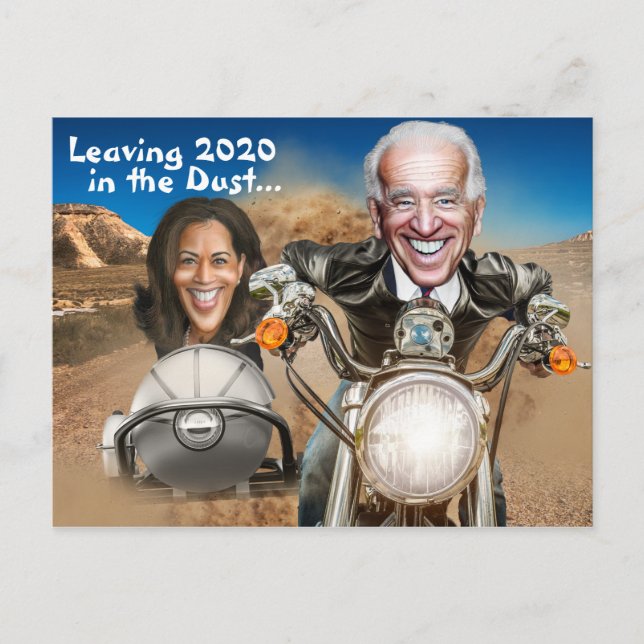 Happy New Year 2021, Biden & Harris Bikers Postcard (Front)