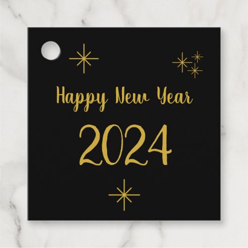 Happy New Year 2021 Elegant Black Gold Typography Favor Tags
