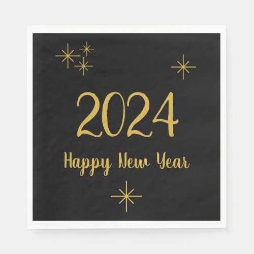 Happy New Year 2021 Elegant Typography Black Gold Napkins
