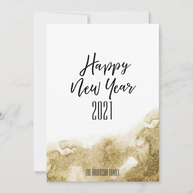 Happy New Year 2021 | Festive Gold Abstract Holiday Card (Front)