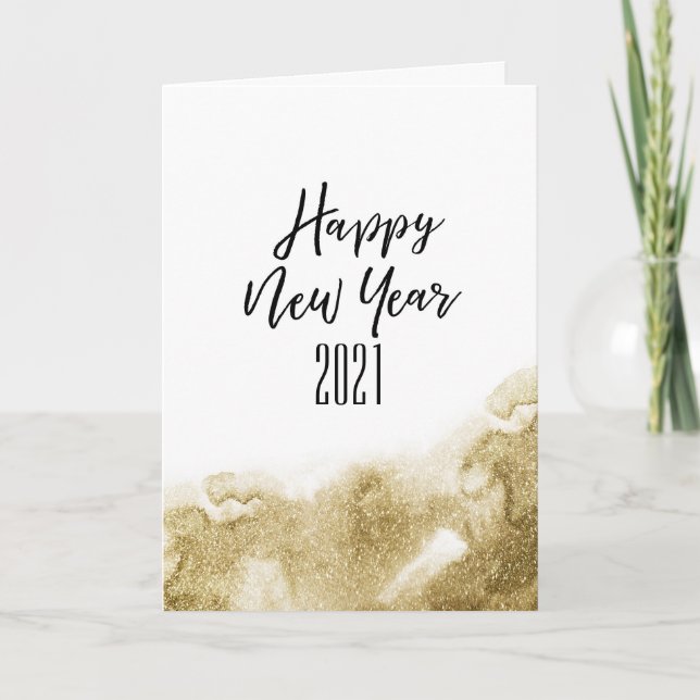 Happy New Year 2021 | Festive Gold Abstract Holiday Card (Front)