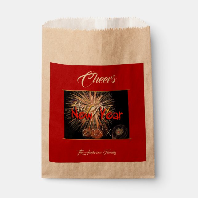 Happy New Year 2021 Fireworks in red Favor Bag (Front)