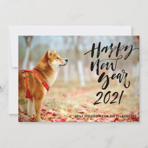 HAPPY NEW YEAR 2021  Modern Script Full Photo Holiday Card