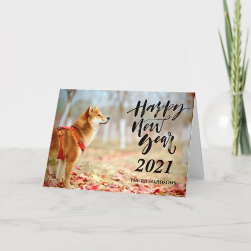 HAPPY NEW YEAR 2021  Modern Script Full Photo Holiday Card