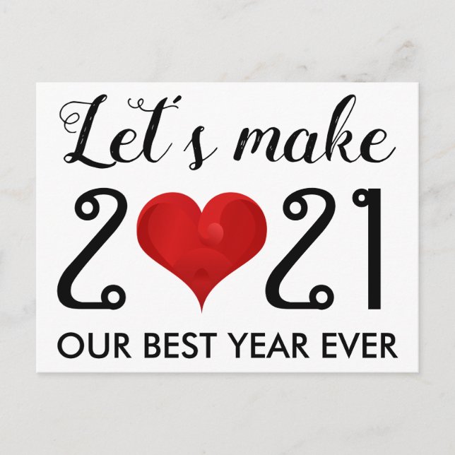 Happy New Year 2021 Motivational Quote Heart Holiday Postcard (Front)
