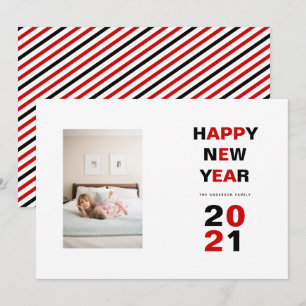 Happy New Year 2021 red, black typography photo Holiday Card
