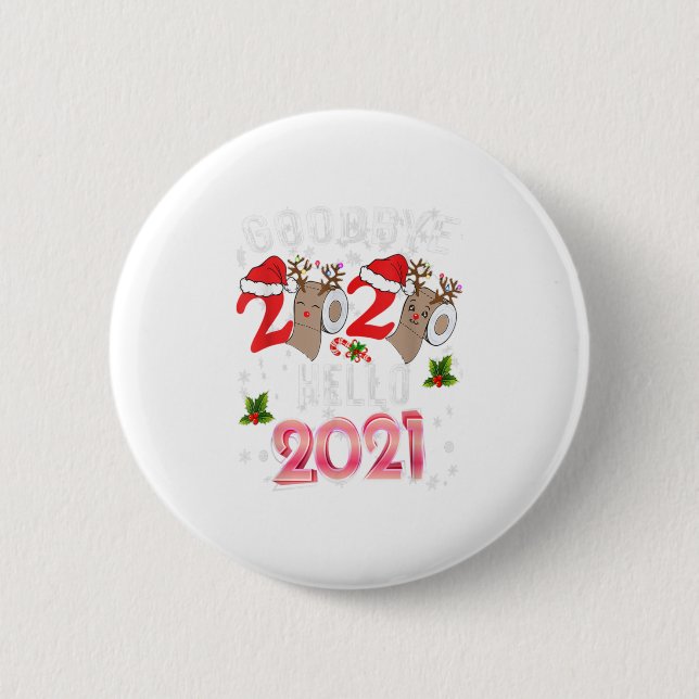 Happy New Year 2021 Reindeer Face Mas Button (Front)