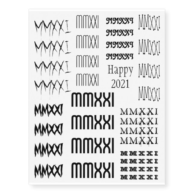 Happy New Year 2021 Roman Numerals Black Tattoo (Front)