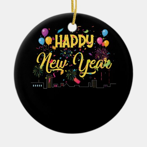 Happy New Year 2022 Celebration Party Balloons Ceramic Ornament