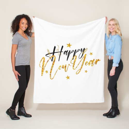 Happy New Year 2022 Design with Glittered Letter Fleece Blanket