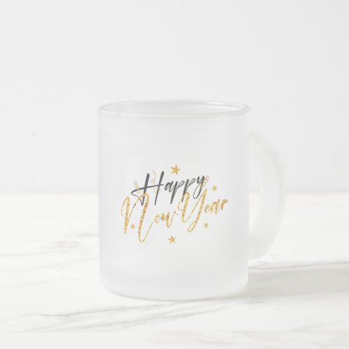 Happy New Year 2022 Design with Glittered Letter Frosted Glass Coffee Mug