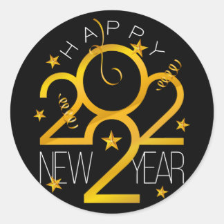 Happy New Year 2022 Design with Gold Number Classic Round Sticker