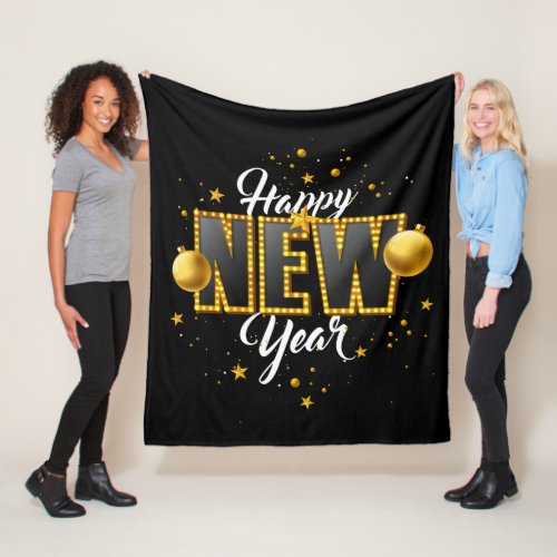 Happy New Year 2022 Design with Light Bulb Letter Fleece Blanket