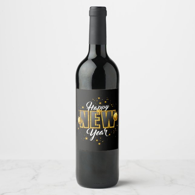 Happy New Year 2022 Design with Light Bulb Letter Wine Label (Front)