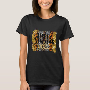 Happy New Year 2022 Glitter Gold and Leopard Print T-Shirt