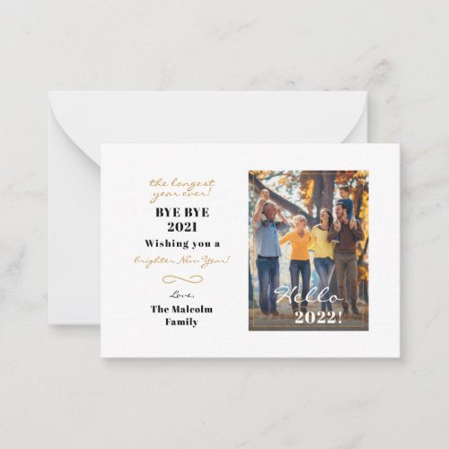 Happy New Year 2022 Hand Lettered Family Photo Note Card