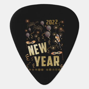 Happy New Year 2022, Holiday Gold Glitter Festive Guitar Pick