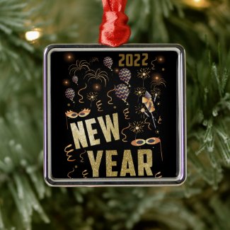 Happy New Year 2022, Holiday Gold Glitter Festive