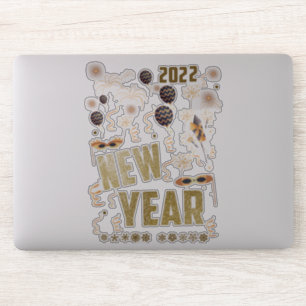 Happy New Year 2022, Holiday Gold Glitter Festive Sticker