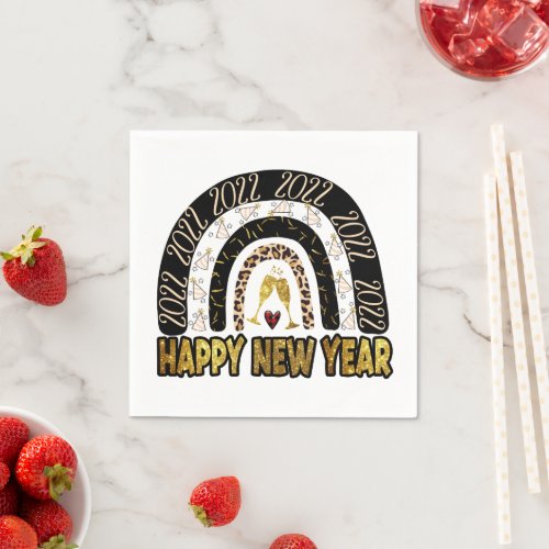 Happy New Year 2022 Modern Gold Rainbow Party Napkins
