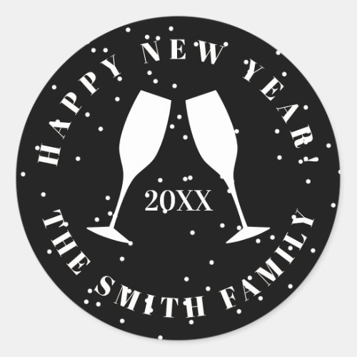 Happy New Year 2022 two champagne glass cheers Classic Round Sticker