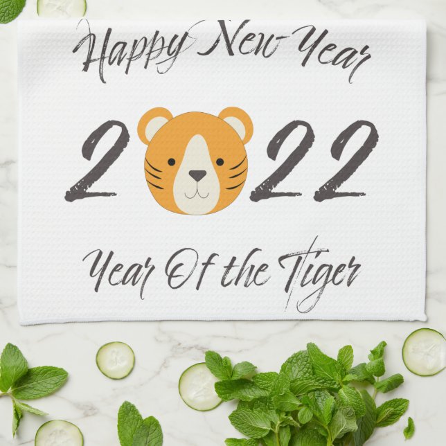 Happy New Year 2022 Year of the Tiger Kitchen Towel (Folded)