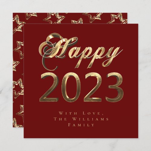 Happy New Year 2023 Chic Script Red and Gold Holiday Card