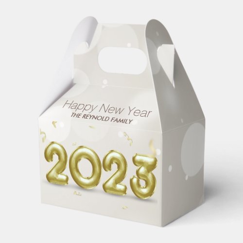 Happy New Year 2023 Elegant Gold Foil Balloons Favor Boxes
