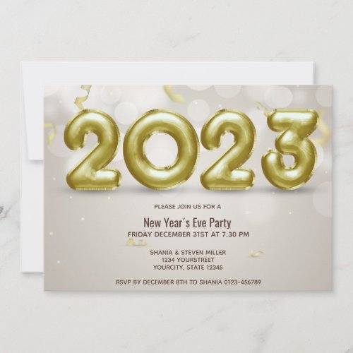 Happy New Year 2023 Elegant Gold Foil Balloons Invitation