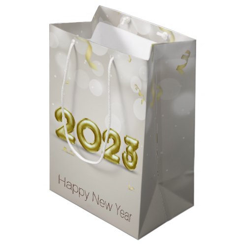Happy New Year 2023 Elegant Gold Foil Balloons Medium Gift Bag