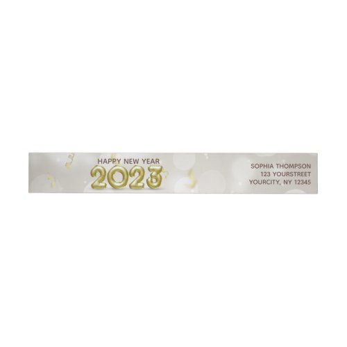 Happy New Year 2023 Elegant Gold Foil Balloons Wrap Around Label