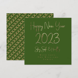 Happy New Year 2023 Elegant Gold Script Green Holiday Card