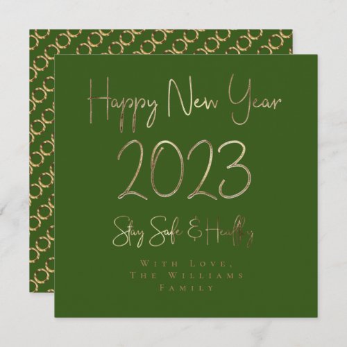 Happy New Year 2023 Elegant Gold Script Green Holiday Card