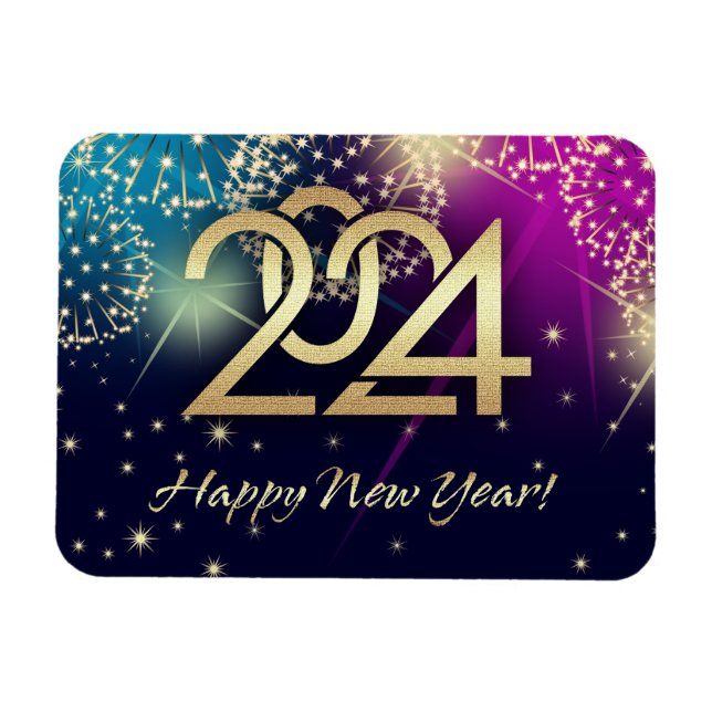Happy New Year 2023. Fireworks and Gold Numbers Magnet (Horizontal)