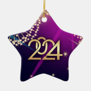 Happy New Year 2023. Fireworks Ceramic Ornament