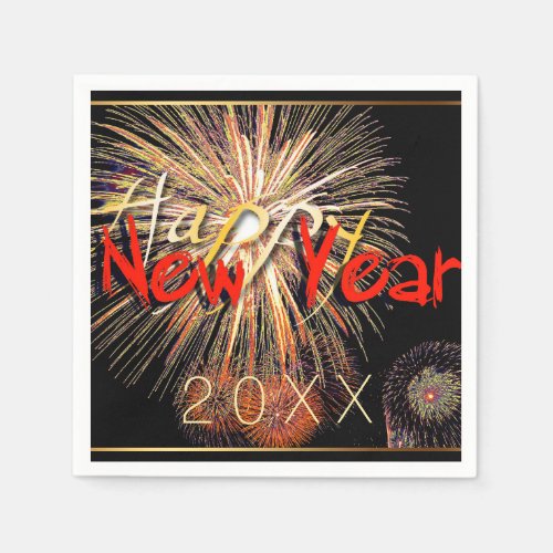 Happy New Year 2023 Fireworks in red Paper Napkin