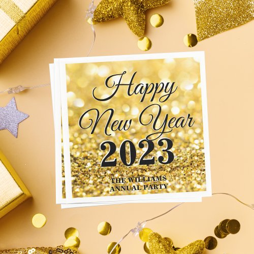 Happy New Year 2023 Gold Glitter Chic Custom Party Napkins