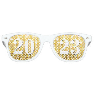 Happy New Year 2023 Gold Glitter Chic White Party Retro Sunglasses