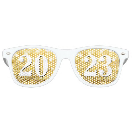 Happy New Year 2023 Gold Glitter Chic White Party Retro Sunglasses
