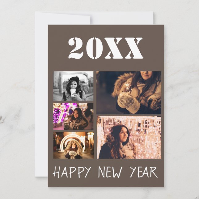 Happy New Year 2023 Greetings 5 Photo Collage Holiday Card (Front)