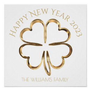 Happy New Year 2023 or Your Text Four Leaf Clover Poster
