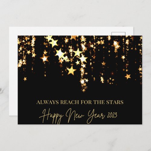 Happy New Year 2023 Reach for the Stars Black Gold Invitation