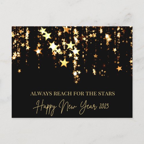 Happy New Year 2023 Reach for the Stars Gold Black Holiday Postcard