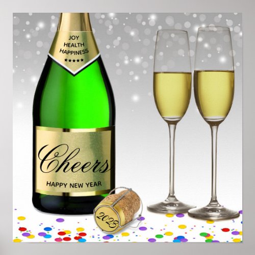 Happy New Year 2023 Sparkling Wine Bottle Poster