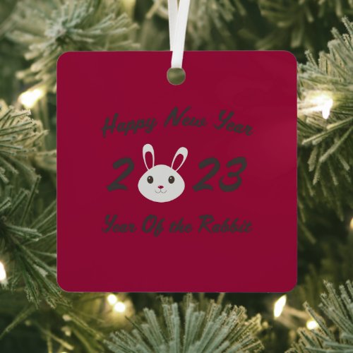 Happy New Year 2023 Year of the Rabbit Metal Ornament
