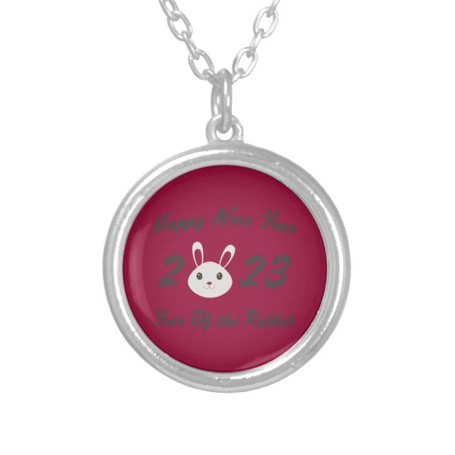 Happy New Year 2023 Year of the Rabbit  Silver Plated Necklace (Front)