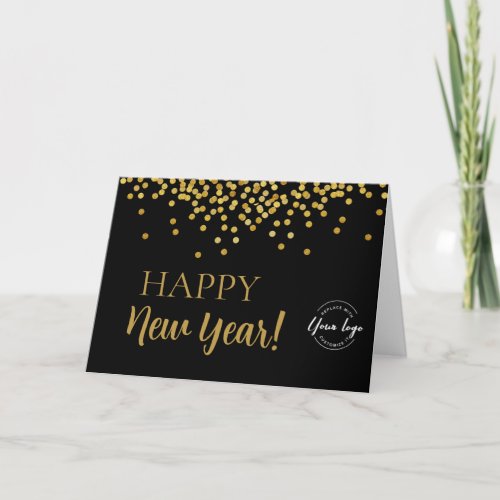 Happy New Year 2024 Black Gold confetti Business Holiday Card