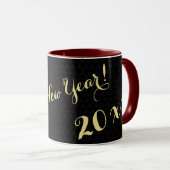 Happy New Year 2024 Black Gold Elegant Tea Coffee Mug (Front Right)