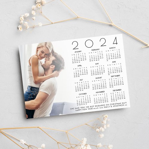 Happy New Year 2024 Calendar Engagement Announce Holiday Card