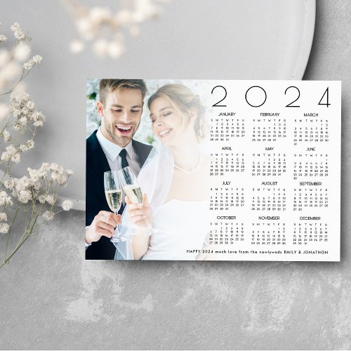Happy New Year 2024 Calendar Newlyweds Photo  Holiday Card